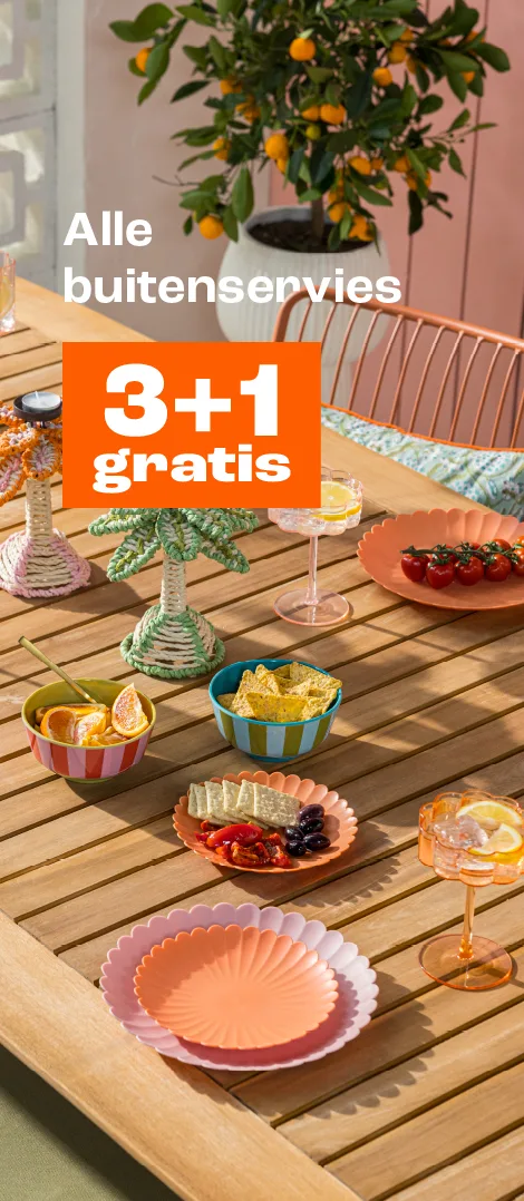 Product tile banner - Alle buitenservies 3+1 gratis