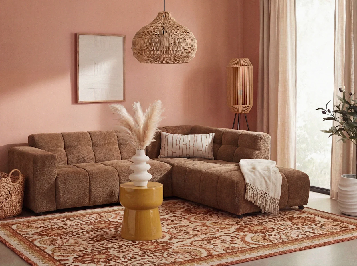 Bohemian stijl met warme tinten, rotan en knusse prints