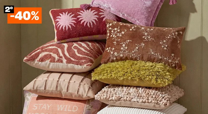 2e 40% korting op alle sierkussens