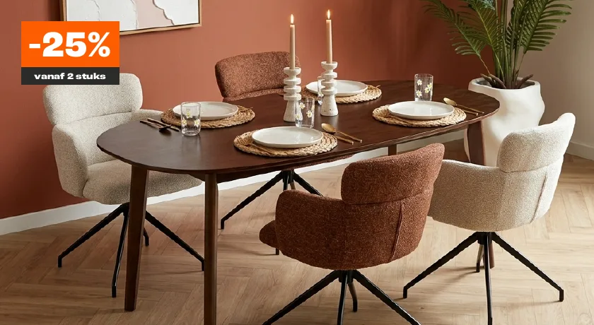 25% korting op eetkamerstoelen Capri