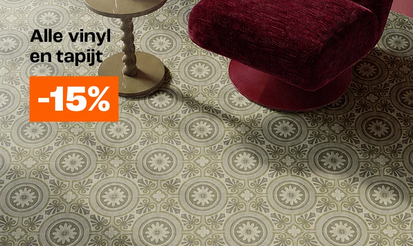 Alle vinyl en tapijt 15% korting