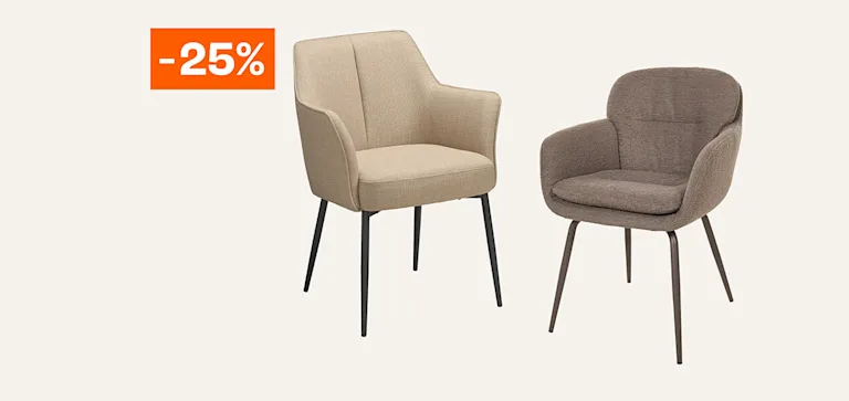 Diverse eetkamerstoelen 25% korting