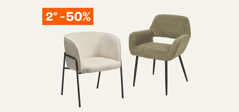 Diverse eetkamerstoelen 2e 50% korting