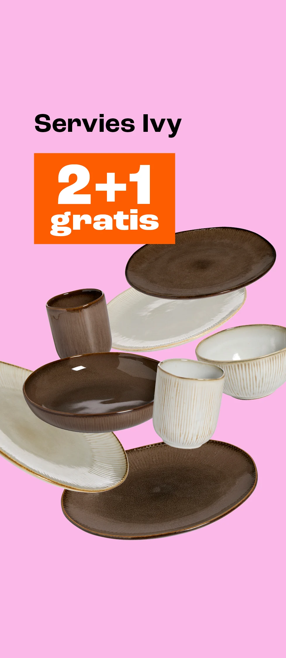 Product tile banner - 2+1 gratis op servies Ivy