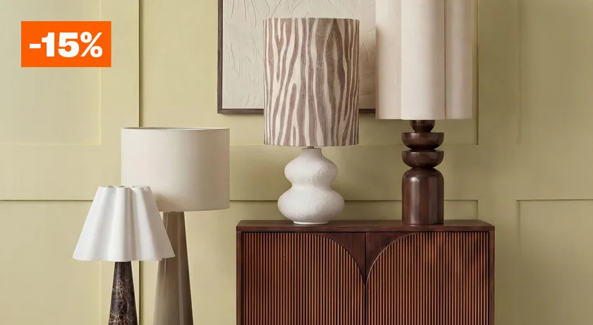 15% korting op alle lampenkappen en -voeten