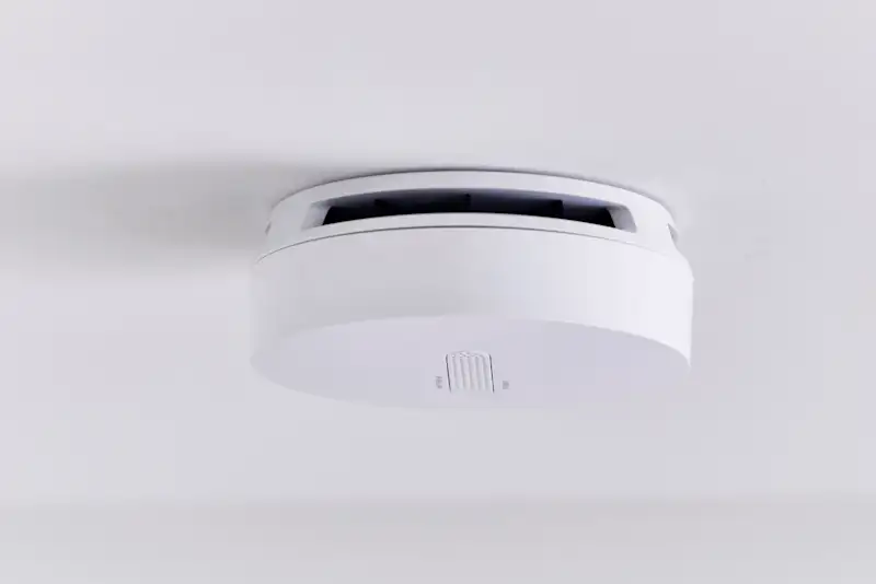 Image of a carbon monoxide detector mounted to the ceiling of a house
