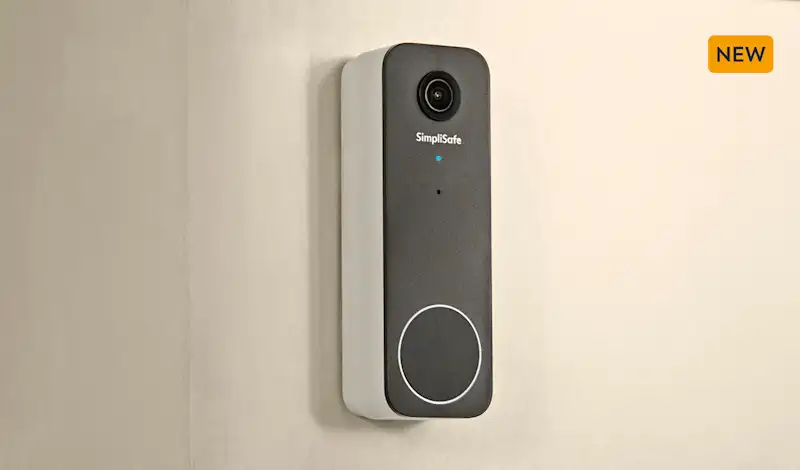 Image of a video doorbell mounted to a front door
