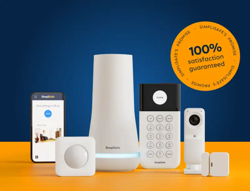 Image of a home security system with a 100% satisfaction guarantee badge
