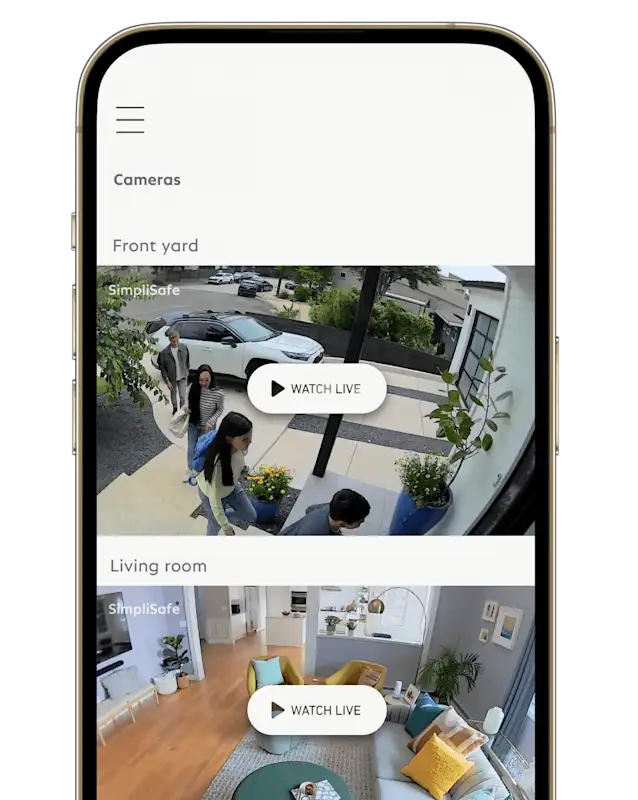 Image of a phone with views from the SimpliSafe app