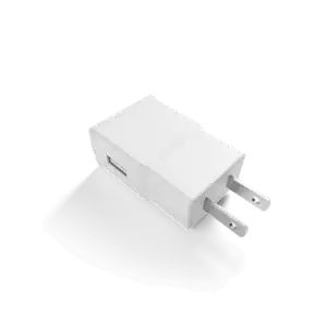 A power adapter on a solid white background