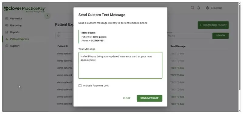 Send a custom message directly to patient's mobile phone form.