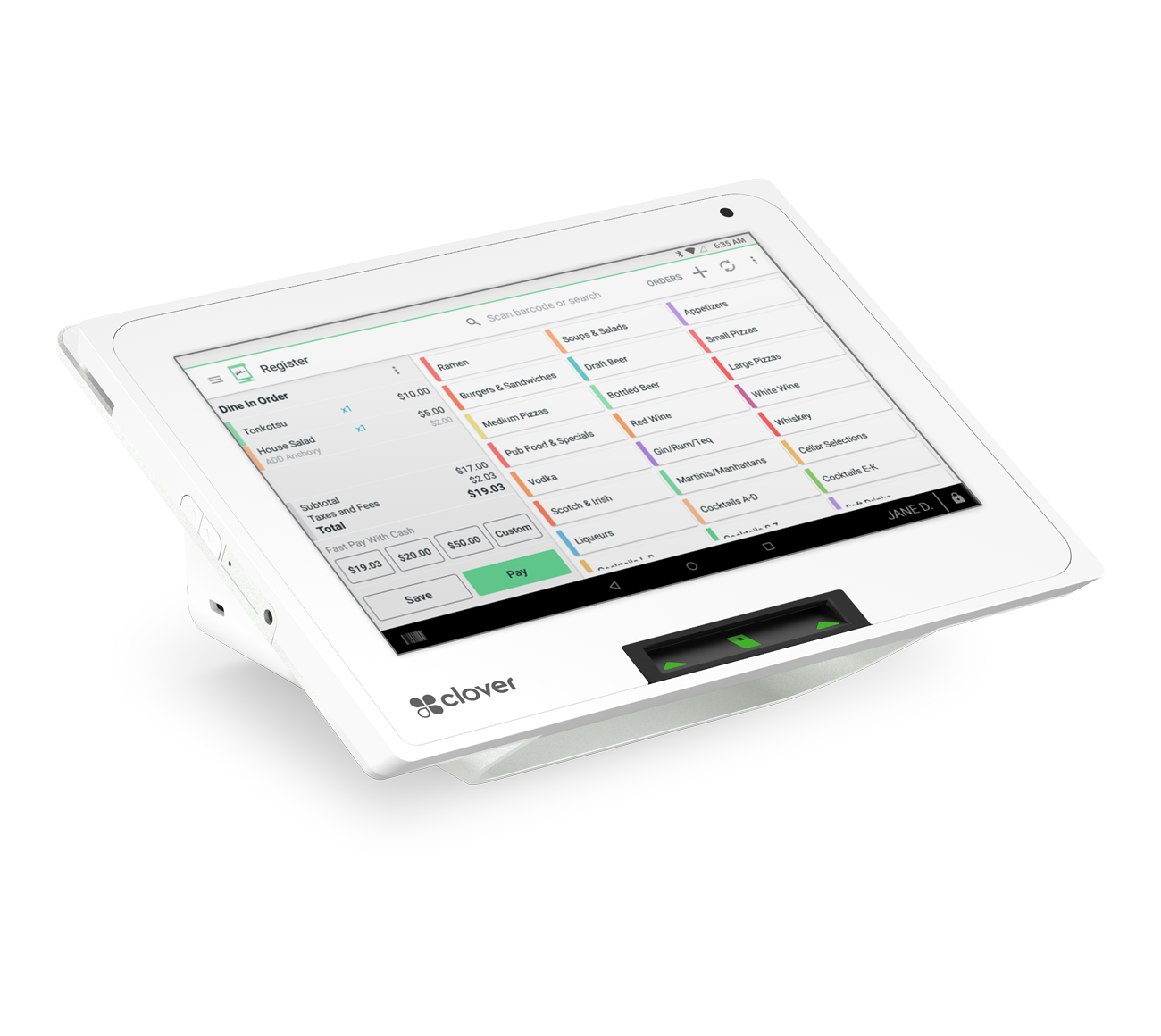 Clover Mini with restaurant dashboard presented on the screen