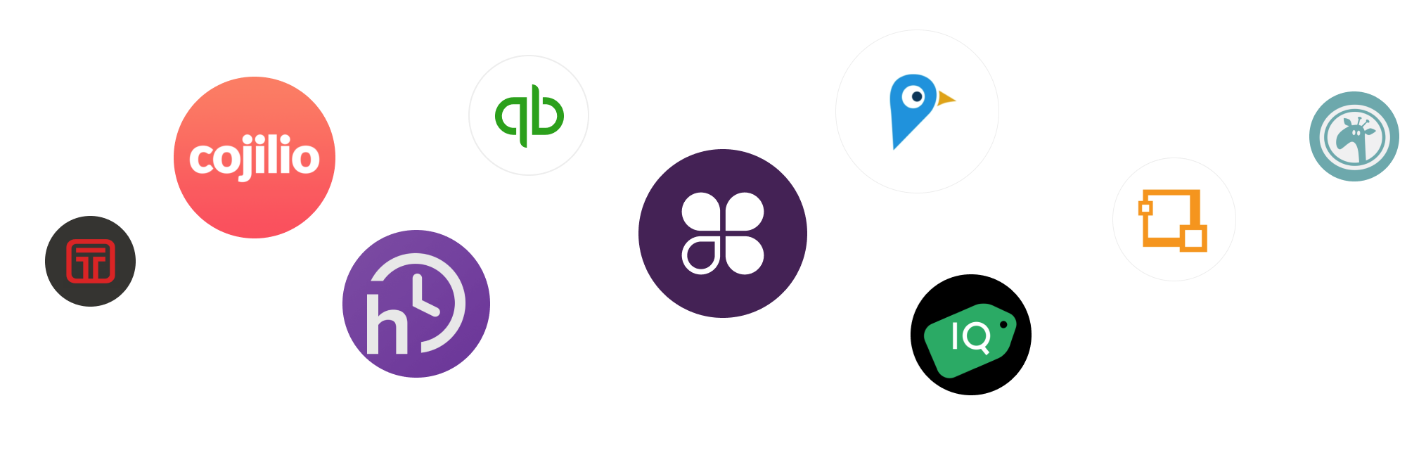 Graphic of app logos including Time clock, Ackroo, Cojilio, Loyalzoo, Pointy, Sku IQ and Ott Pay. 