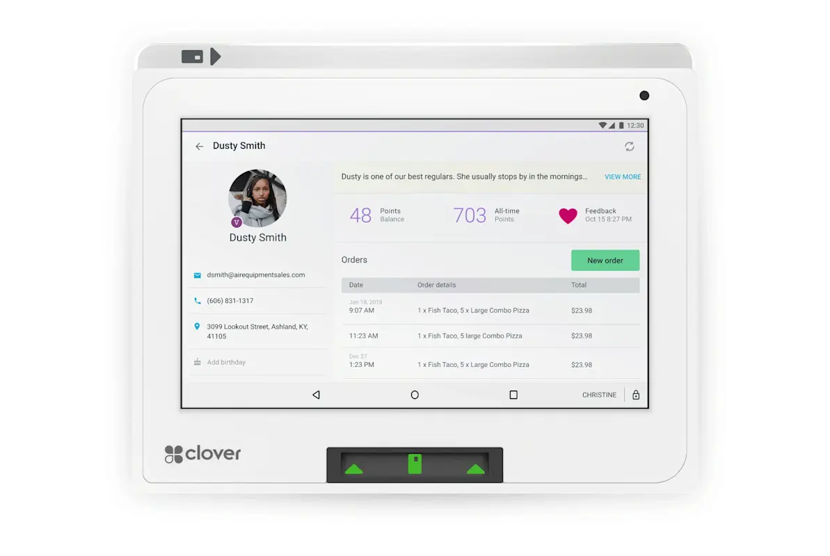 Clover Mini showing a customer profile and loyalty screen