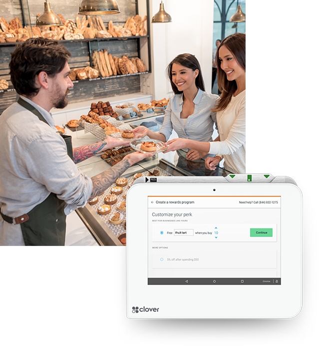 Baker serving cinnamon rolls to two customers