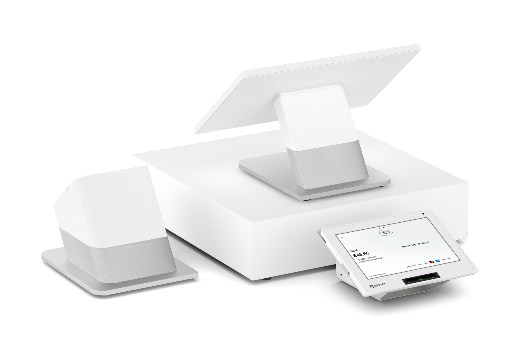 Station duo setup with a customer-facing checkout screen on a mini device