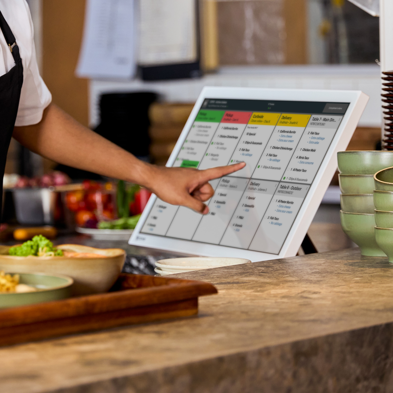 Image showing a KDS device with food and delivery options