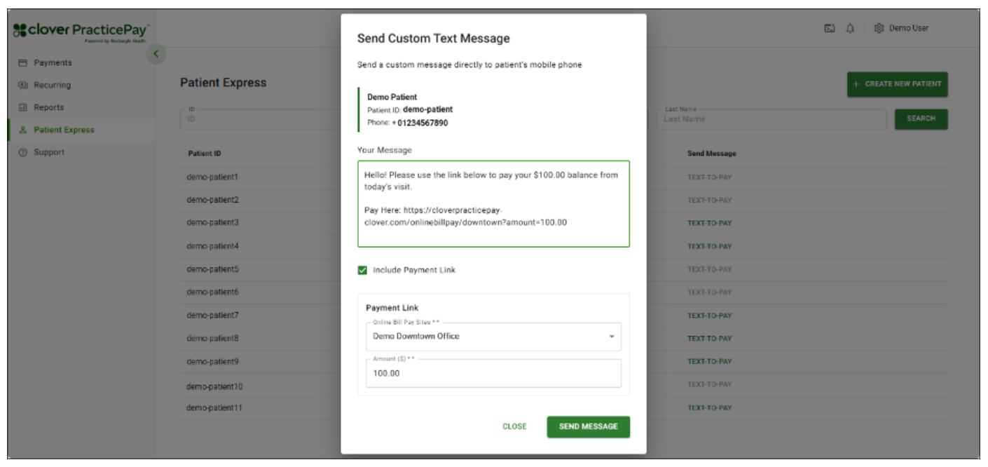Send custom text message form.