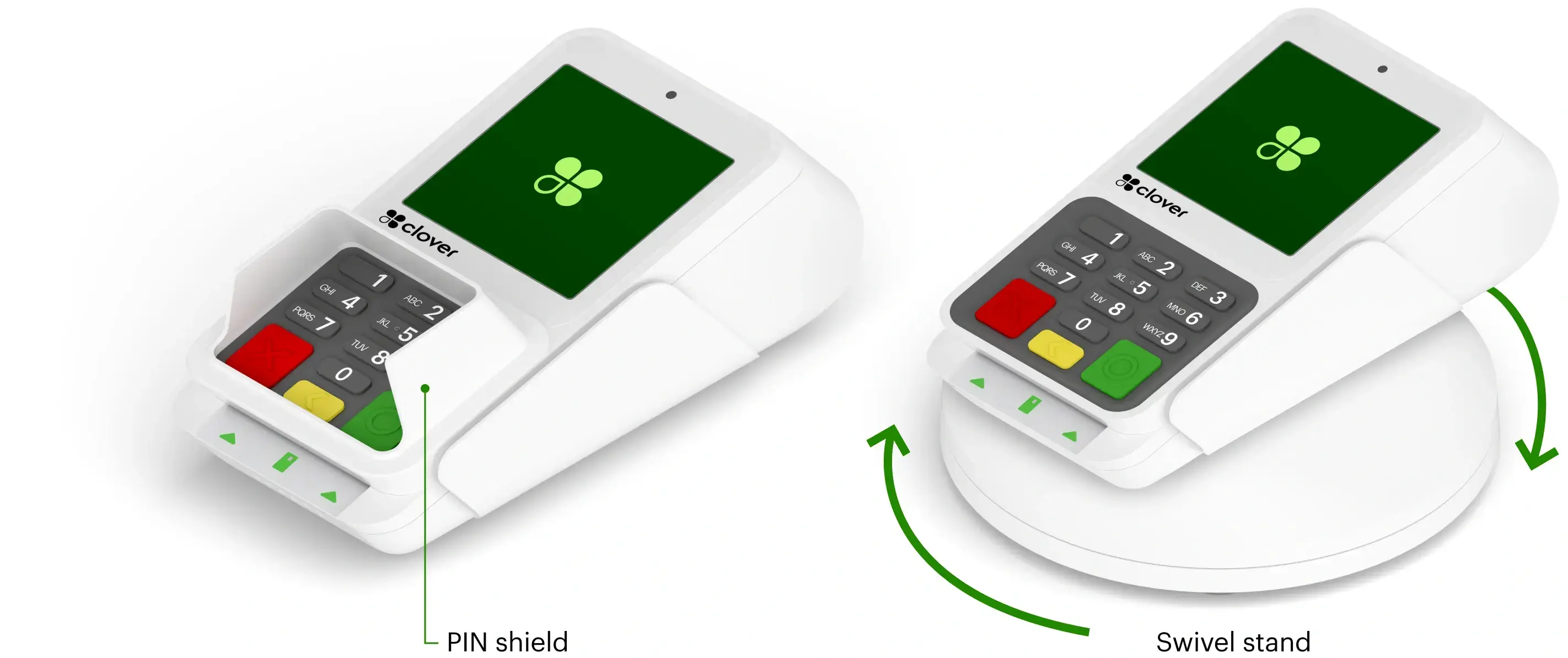 Clover Compact's side-by-side. The right one is mounted on a swivel stand and the left is standalone with a PIN shield.