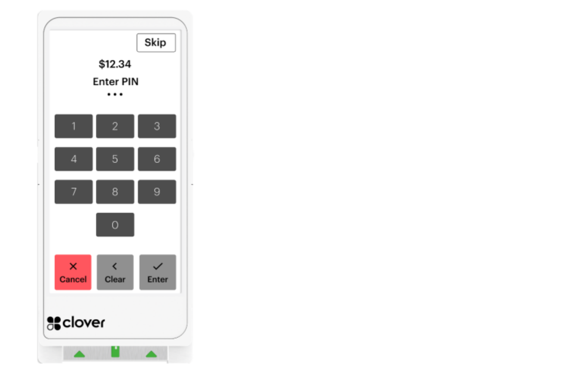 Image showing Flex device with ENTER PIN screen during a transaction.