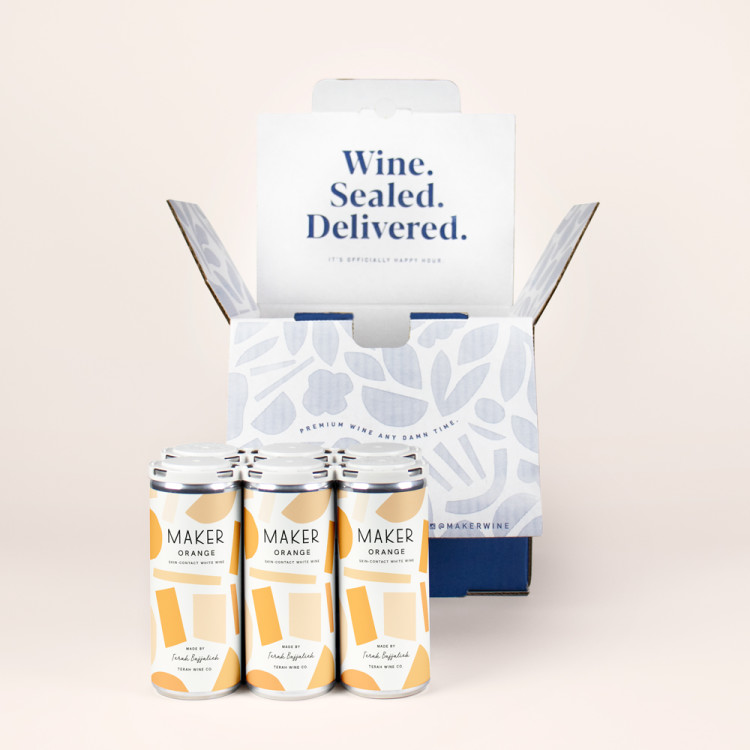 orange vermentino six pack with blue shipping box