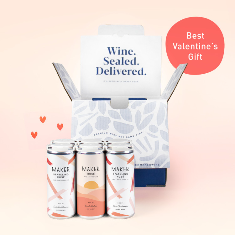 Rosé Mixed Pack 6 pack of wine with blue shipping box and valentine's designs