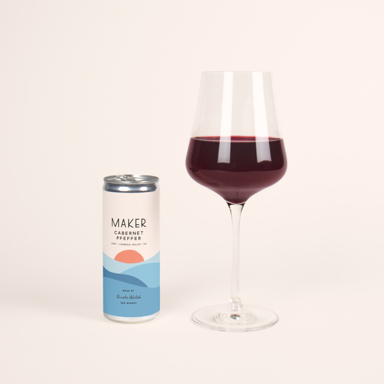2021 Cabernet Pfeffer Can with Glass of Red Wine