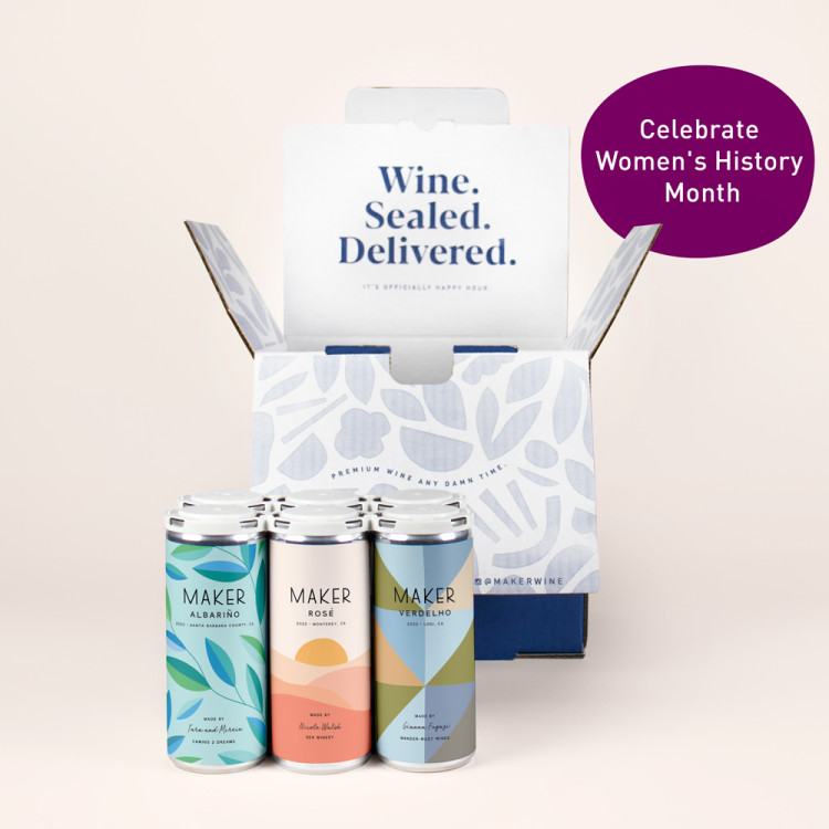 Women's history month pack of wine with blue shipping block
