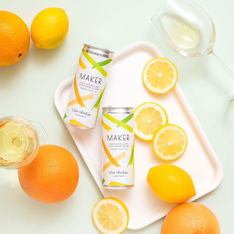 Maker Sparkling Sav Blanc with Fruit Flat Lay
