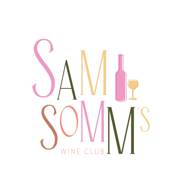 Sam Somms Wine Club logo, featuring the text "Sam Somm's Wine Club" and a bottle and glass of wine.