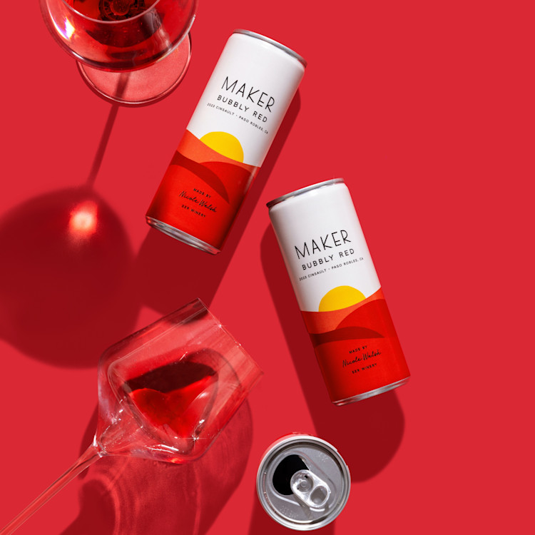 Bubbly Red Wine Can and Two Glasses Photo by Clara Jones Photography