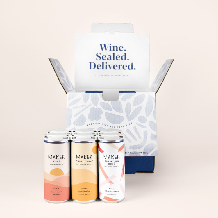 maker wine white and rose mixed pack, with blue shipping box