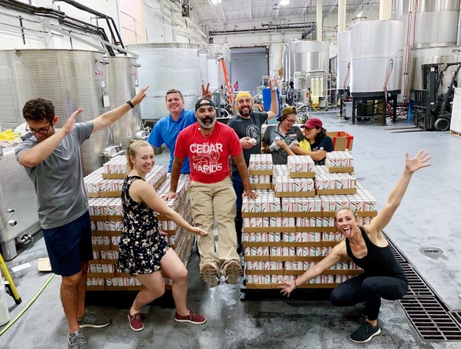 Chris Christensen of Bodkin Wines and the Maker team on Rose Wine Canning Day. 