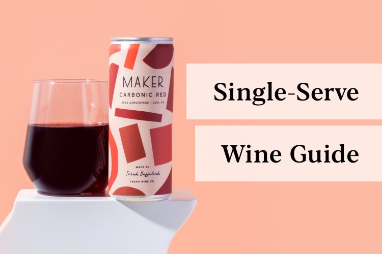 Blog single serve blog, red wine can with glass of red wine