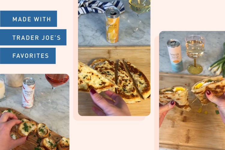 Maker Wine and Trader Joe's Recipe Pairings, three images and text