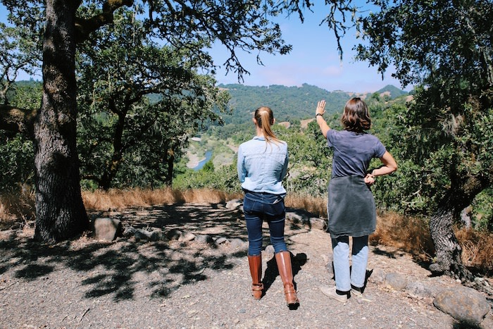 Alice Sutro, winemaker, showing Kendra, Maker co-founder, her vineyards