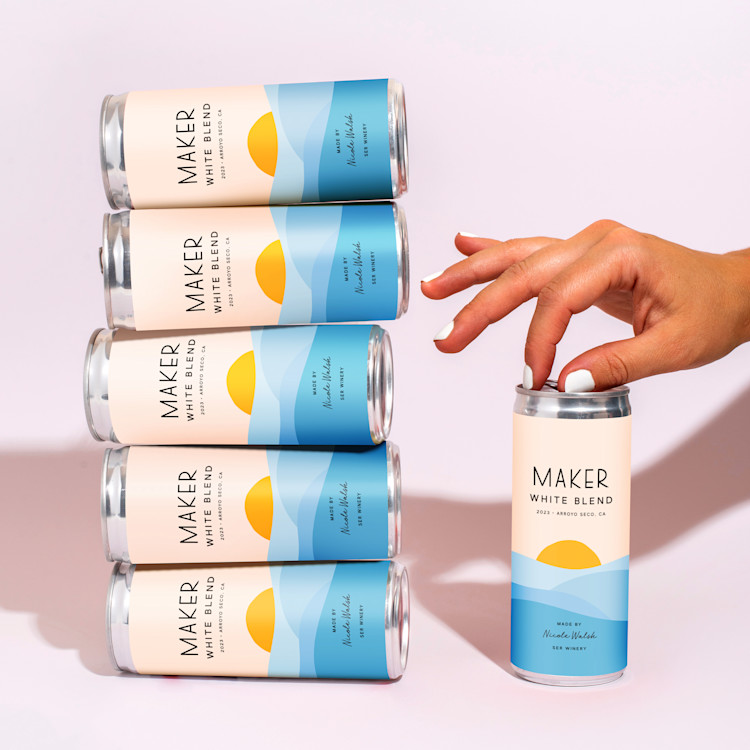 2023 Ser Winery White Blend Stacked Cans with hand opening can