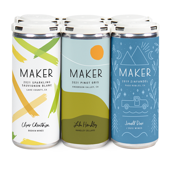 Six Maker Wine cans packed together.