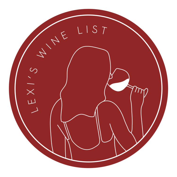 Lexi's Wine List logo; containing a the text "Lexi's Wine List" and a woman sipping a glass of wine.