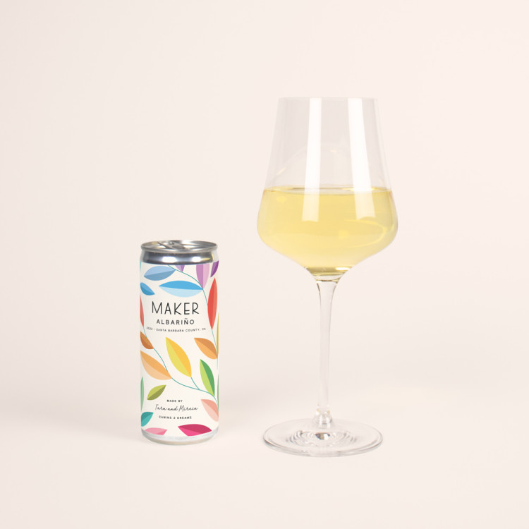 Can and glass of 2022 Maker Albariño Pride Colors