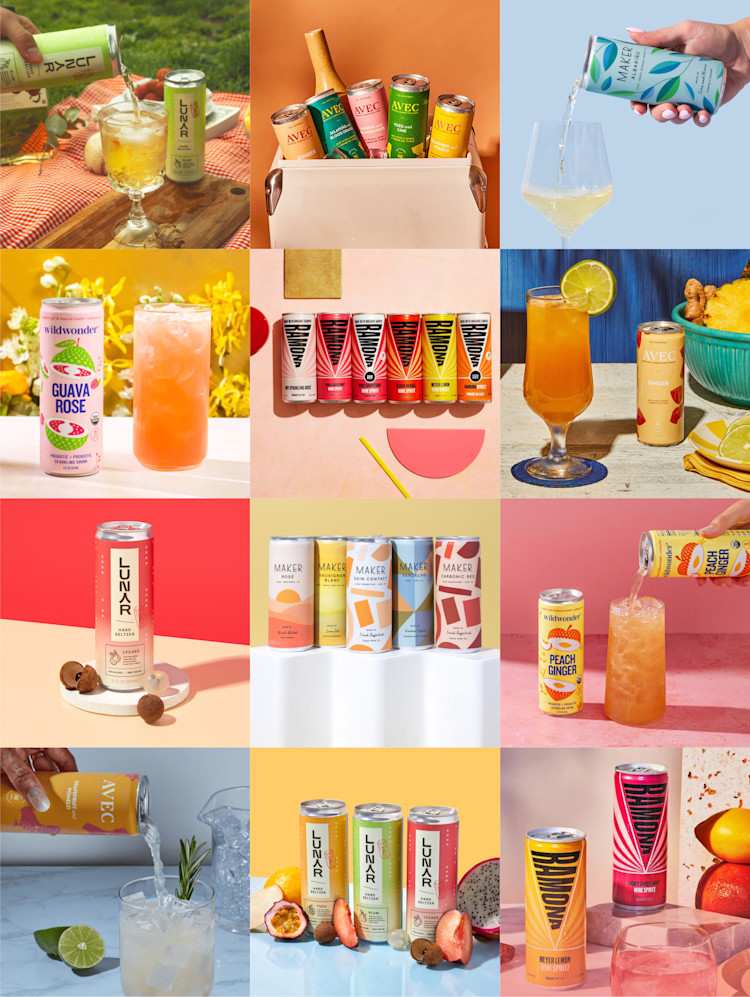 Collage of can brand images in bright colors.