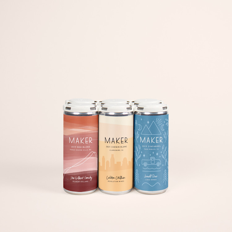 Six canned wines with blue shipping box