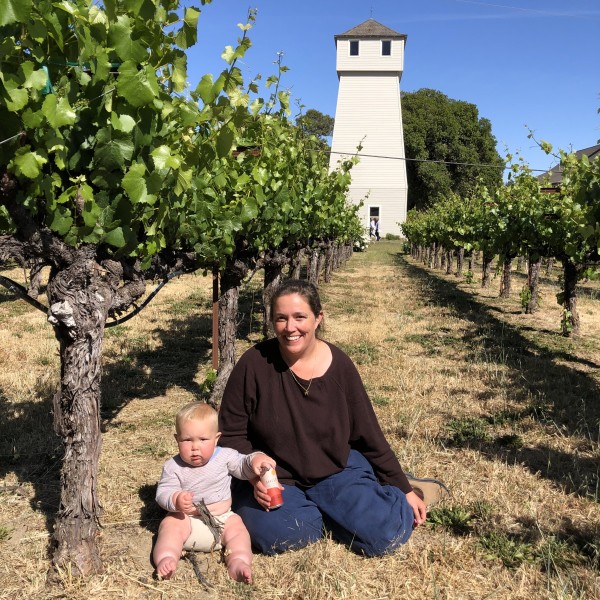 Lulu Handley and Golden in the Pinot Noir vineyards