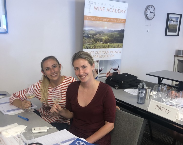 Maker founders Sarah Hoffman and Kendra Kawala taking WSET in Napa.