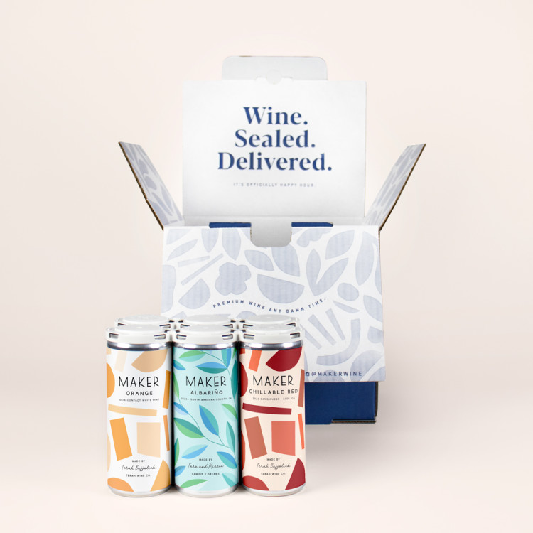 6 pack maker natural wines with blue shipping box