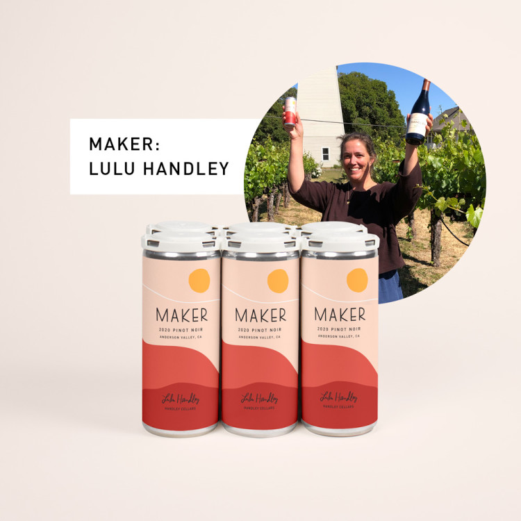 Maker 6-pack 2020 Pinot Noir with photo of Lulu