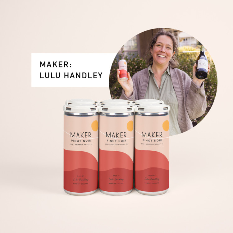 Maker 6-pack 2022 Pinot Noir with photo of Lulu
