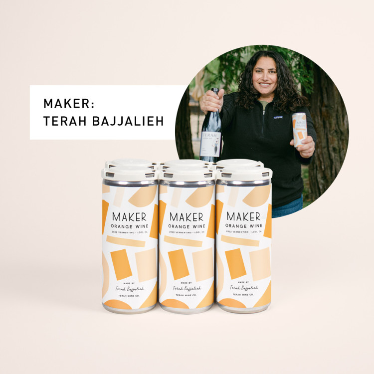 maker 6 pack of orange wine with photo of winemaker terah