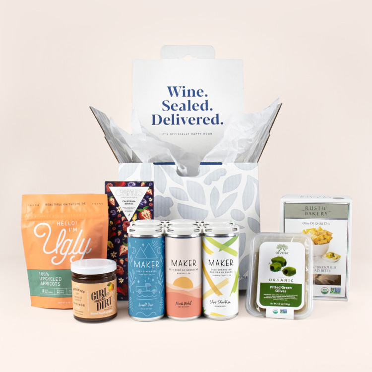 The Maker Wine Gift Pack: Mixed Pack and Large Local Snack Pack.