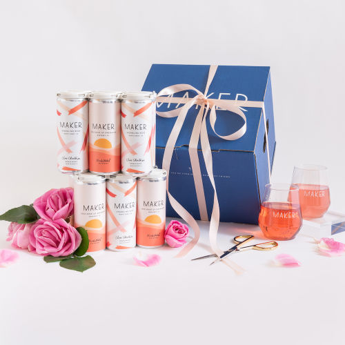 An image of the Maker Rose Bouquet Valentine's day pack featuring rose wines and two Govinos.